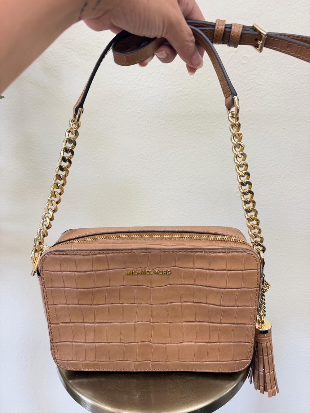 Michael Kors Medium Crocodile Embossed Leather Camera Crossbody Bag